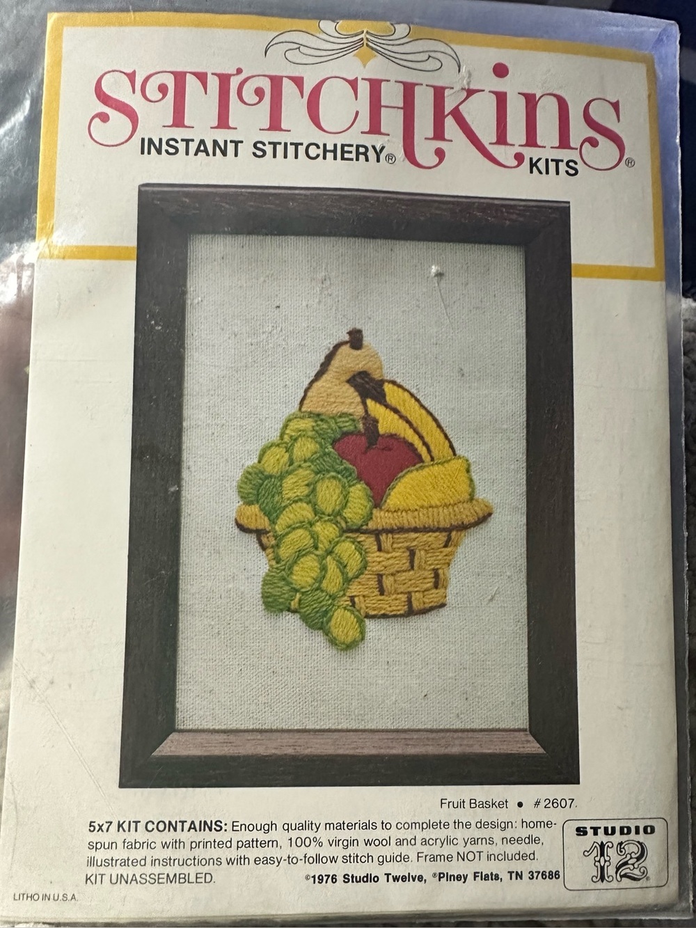 Vintage Stitchkins Fruit Basket Stitchery Kit #2607 1976 Unused Embroidery Craft
